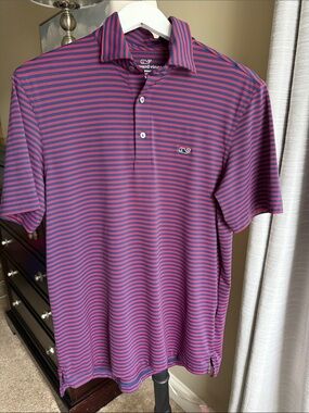 Vineyard Vines Striped Red and Navy Performance Polo men’s small